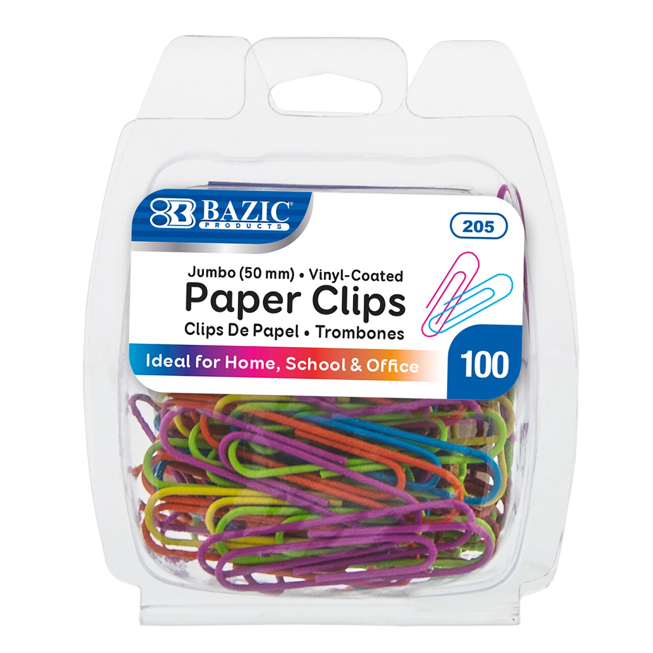 BAZIC Jumbo Paper Clips, 50 mm, Vinyl-Coated, 100 Count, 24-Pack
